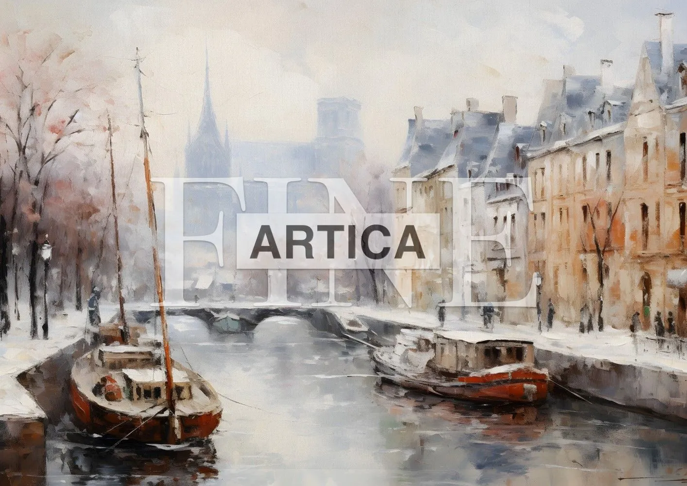 Winter's Veil: A Parisian Canal Scene