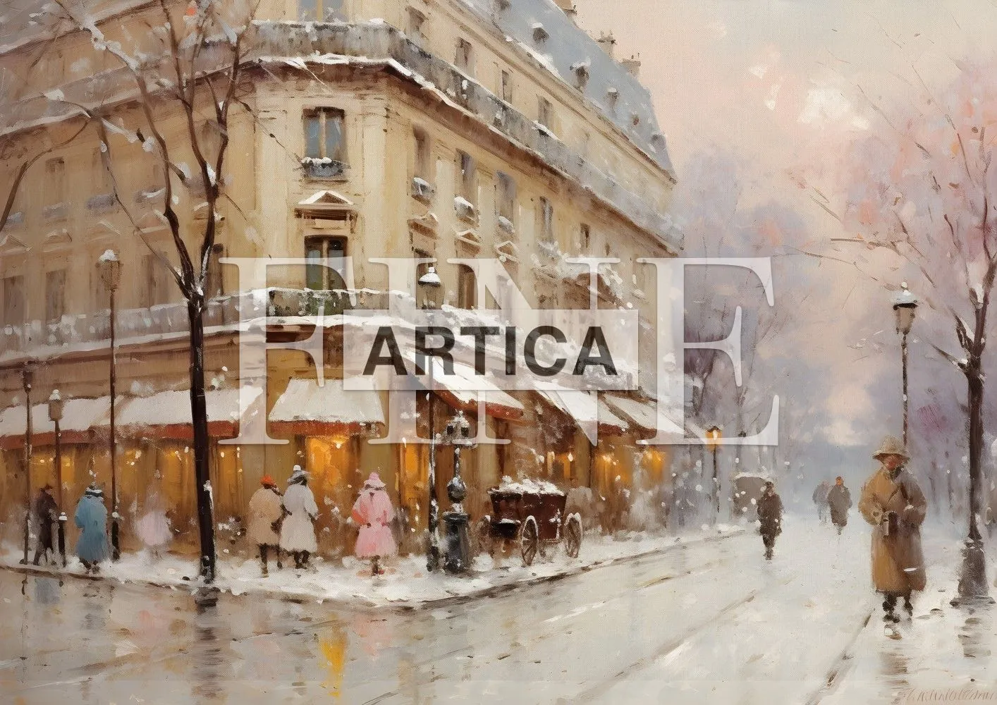 Evening Glow on Snowy Boulevards