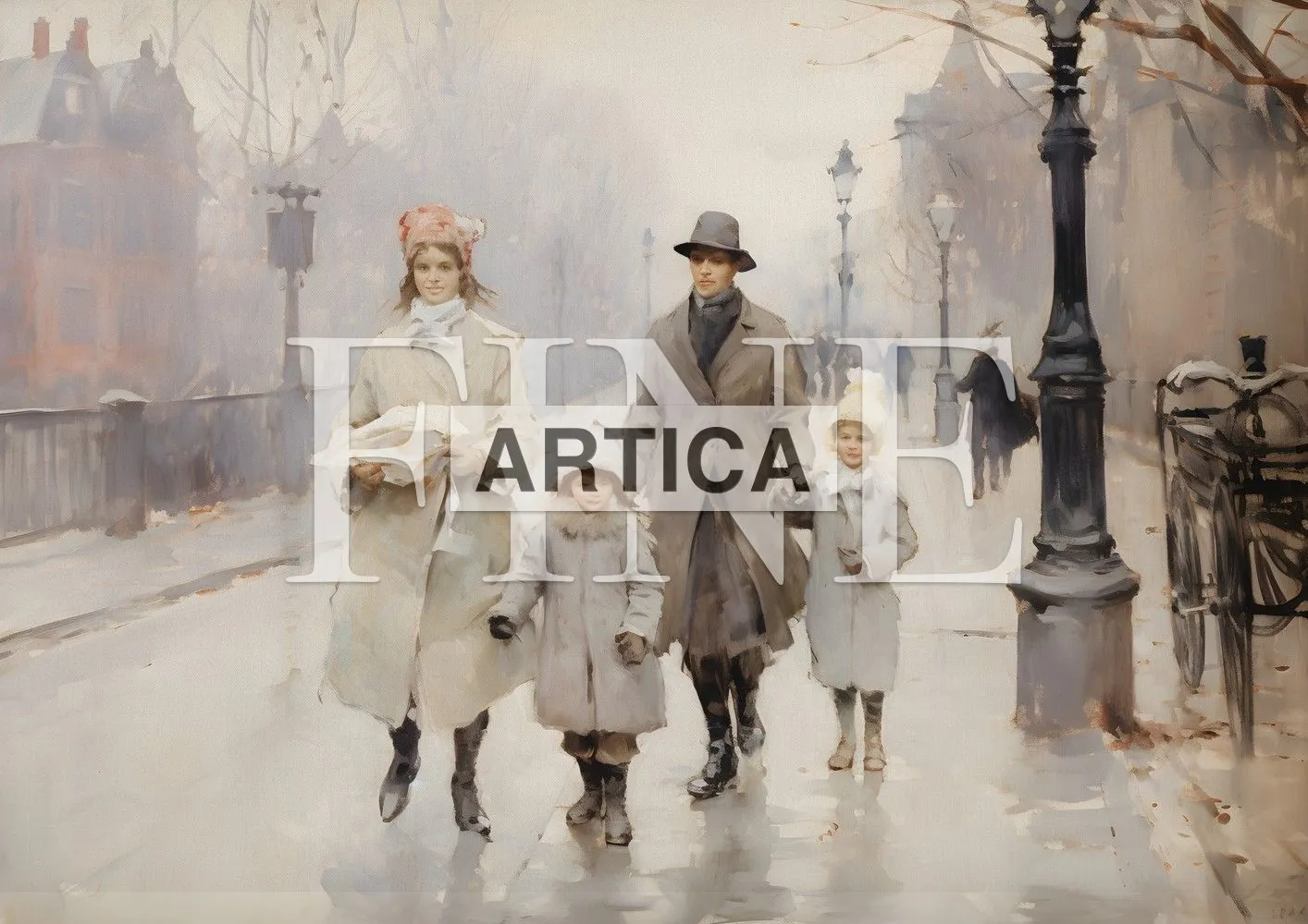 A Family Stroll in Winter Light