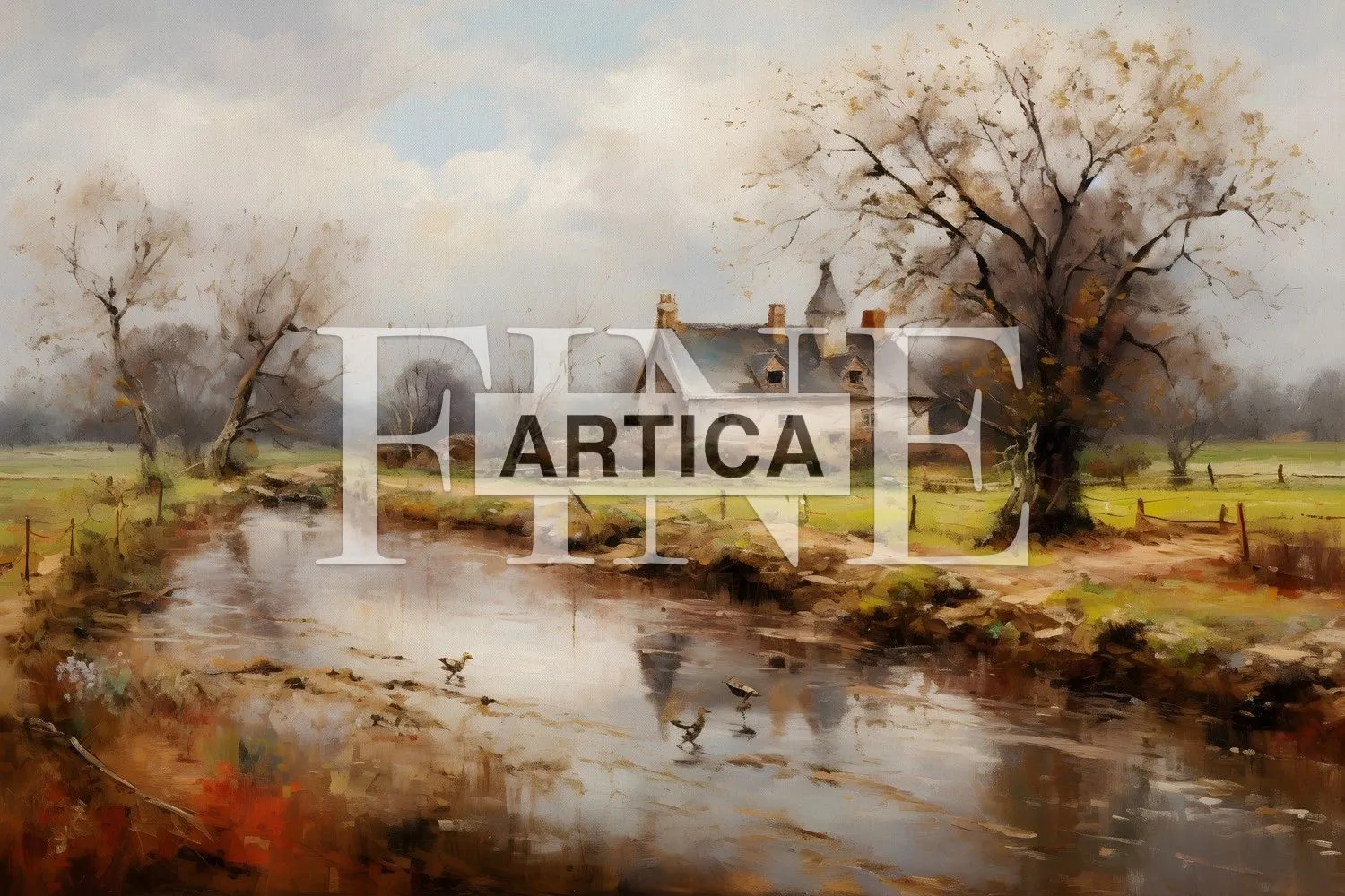 Rustic Reflections: A Cottage by the Stream